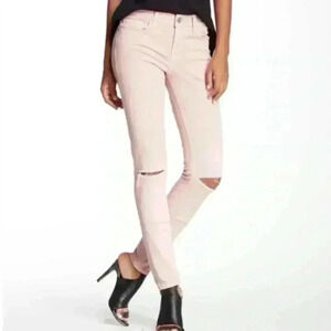 Rebecca Minkoff Soft Pink Thompson Twill Mid Rise Distressed Skinny Jeans
